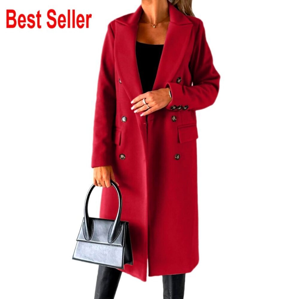 Long Wool Pea Coat Double Breasted Trench Vintage Classic Fall Winter